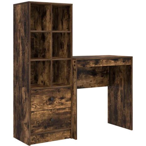 vidaXL Desk with Drawer with Shelf with Storage 2 pcs Smoked Oak