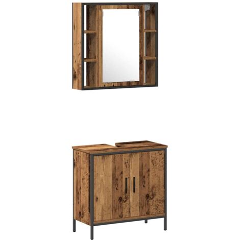 vidaXL Ensemble de mobilier de salle de bain avec étagère 2 pcs Marron (1/5)