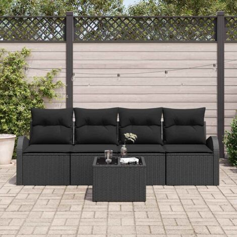 vidaXL Ensemble de canapé de jardin avec stockage 5 pcs Noir polyrotin (1/5)