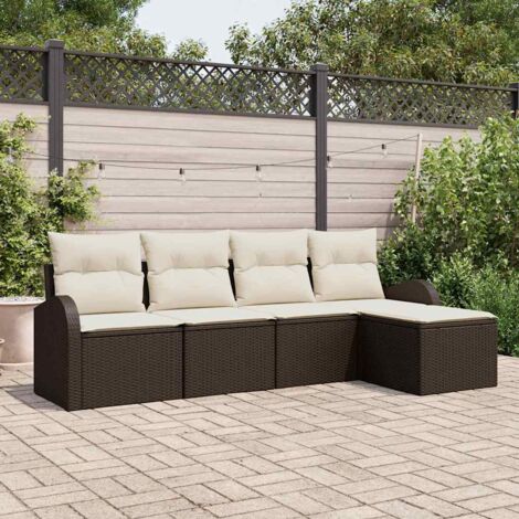 vidaXL Ensemble de canapé de jardin 5 pcs Marron et blanc Poly rotin (1/5)