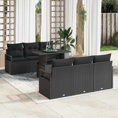 vidaXL Ensemble de canapé de jardin 7 pcs Noir Poly rotin (1/5)