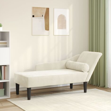 Vidaxl – Chaise longue crème en velours – Dimensions 141x55,5x66,5cm – Assise en mousse haute résilience – Structure en bois massif - vidaXL448905 (1/6)