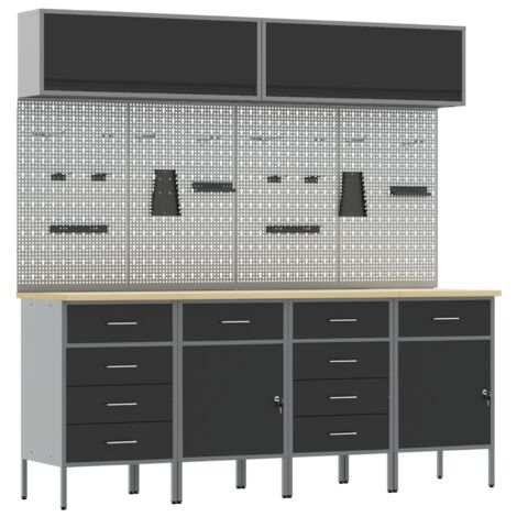 ensemble de bureau et panneau perforé de 10 pièces  en MDF et métal noir vidaXL
