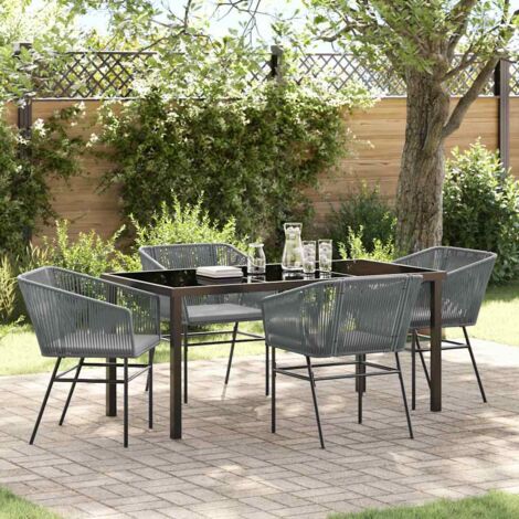 vidaXL Garden Dining Set with Cushion 5 pcs Grey Powder-Coated Steel