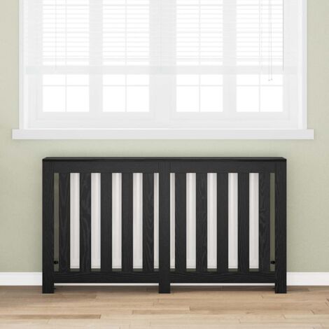 Vidaxl – Cache radiateur en bois d'ingénierie noir 149 x 20 x 82 cm – Design à lames verticales – Résistant à l'eau – Rangement étagère