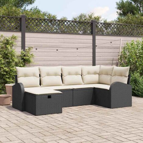vidaXL Ensemble de canapé de jardin avec coussin 6 pcs Noir Poly rotin (1/5)