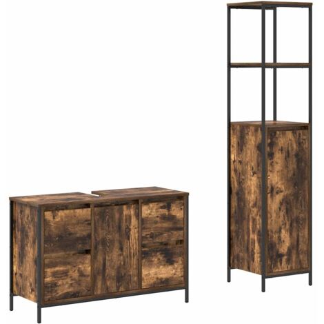vidaXL Ensemble de mobilier de salle de bain 2 pcs Chêne fumé et noir (1/5)