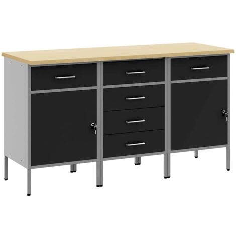 Placard de travail avec roue 3 pcs Noir et gris 75 x 45 x 85 cm vidaXL
