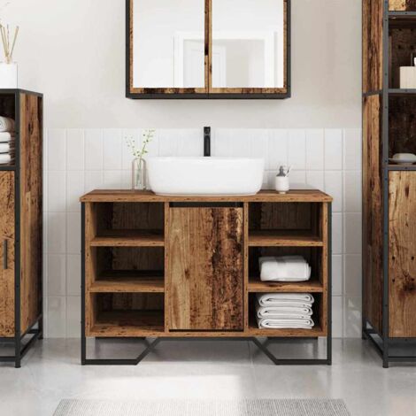 Vidaxl – Cabinet de lavabo bois ancien 91 x 35 x 60 cm – Bois d'ingénierie – Assemblage facile – Avec étagère et porte pour intérieur