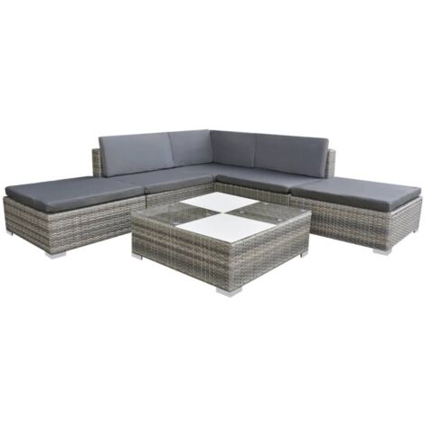Salon de jardin 6 pcs avec coussins Résine tressée Gris vidaXL (1/5)