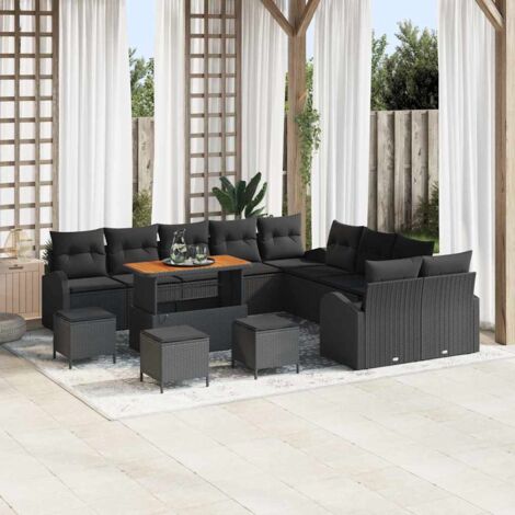 vidaXL Ensemble de canapé de jardin 14 pcs Noir Poly rotin (1/5)