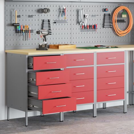 Armoire de travail 3 pièces Rouge et Gris en bois d ingénierie et acier (1/5)