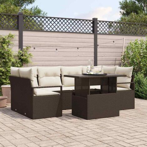 vidaXL Ensemble de canapé de jardin 7 pcs Marron Poly rotin (1/5)