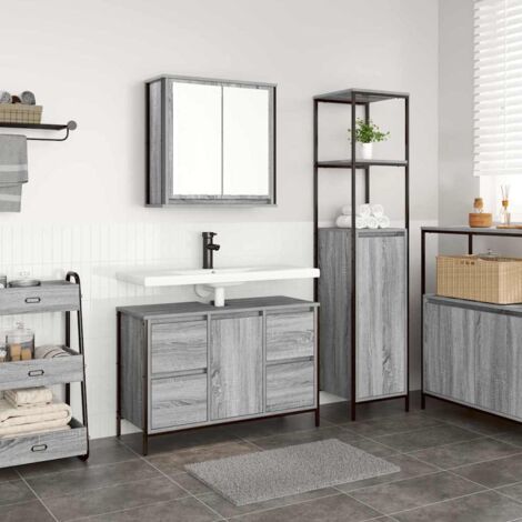 vidaXL Ensemble de mobilier de salle de bain 2 pcs Gris sonoma et Noir (1/5)