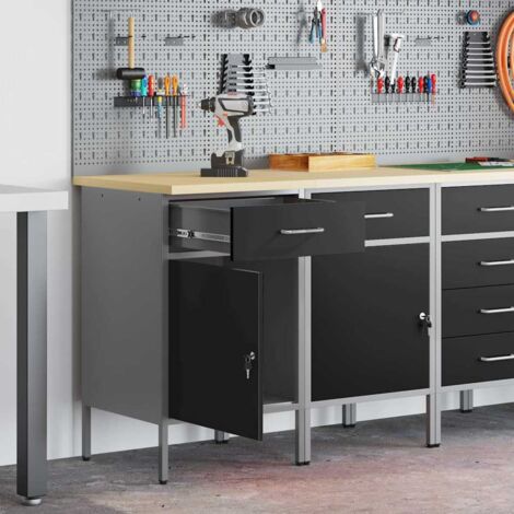vidaXL Placard de travail 2 pcs Noir et gris 100 x 55 x 85 cm