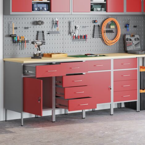 ensemble de meubles de boulot 4 pièces rouge et gris en bois d ingénierie et en acier