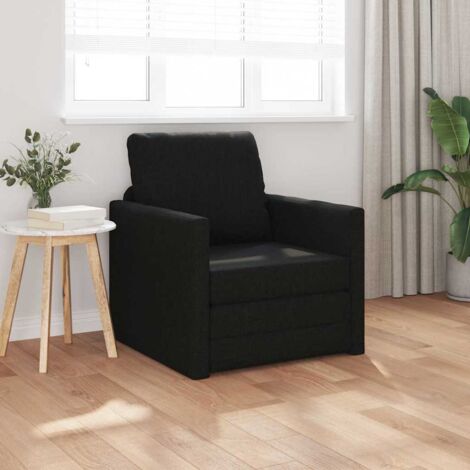 Vidaxl – Canapé-lit convertible noir 74 x 77 x 81 cm – Tissu polyester doux – Cadre métal robuste – Coussins amovibles et aérés