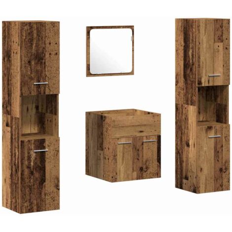 Vidaxl – Ensemble de meubles de salle de bain 4 pcs – Bois ancien – Dimensions 41 x 38.5 x 46 cm – Avec miroir et porte affleurante