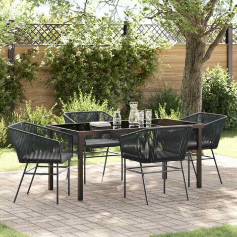 vidaXL Garden Dining Set with Cushion 5 pcs Black Powder-Coated Steel (1/5)