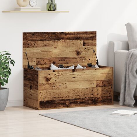 Coffre de rangement avec couvercle en vieux bois 100x42x46 cm en bois reconstitué