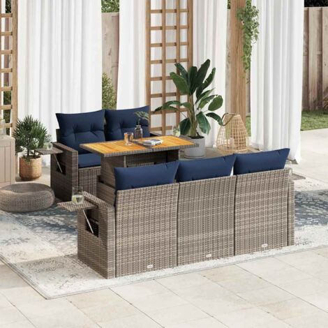 vidaXL Salon de jardin 6 pcs avec coussins gris résine tressée (1/5)