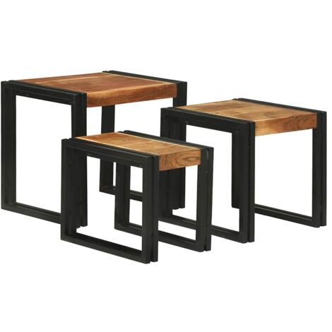 Table Gigogne 3 pcs Bois d'acacia solide et un métal vidaXL
