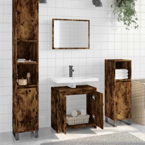 vidaXL 2 Piece Bathroom Furniture Set Smoked Oak Engineered Wood (1/5)