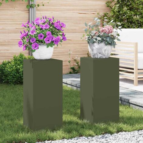 Supports pour plantes 2 pcs Vert olive 24 x 24 x 55 cm Acier vidaXL (1/5)