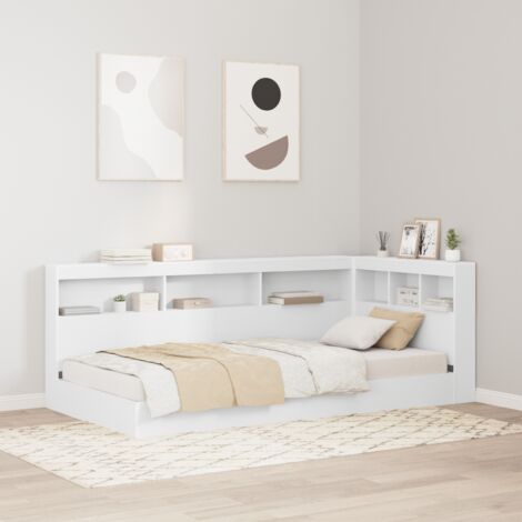 Vidaxl – Lit bibliothèque blanc 90 x 190 cm – Bois d'ingénierie durable – Tête de lit avec bibliothèque intégrée – Design économiseur d'espace (1/5)