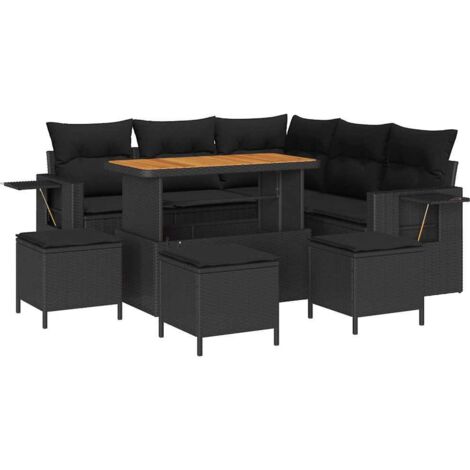 vidaXL Ensemble de canapé de jardin avec coussin 10 pcs Noir polyrotin (1/5)