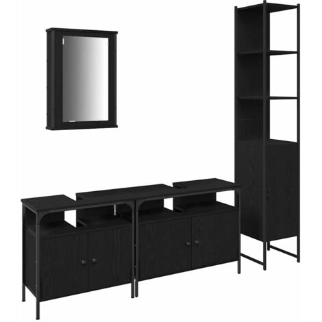 vidaXL Bathroom Furniture Set 4 pcs Black Oak Engineered Wood (1/5)