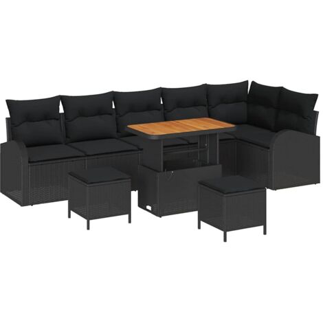 Ensemble de canapé de jardin avec coussin 9 pcs Noir vidaXL (1/5)
