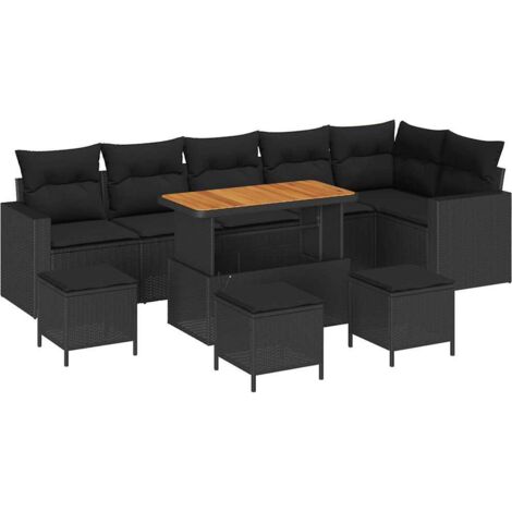 vidaXL Ensemble de canapé de jardin avec coussin 12 pcs Noir polyrotin (1/5)