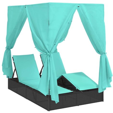 Transat double avec toit Noir 205 x 129 x 200 cm Rattan PE vidaXL