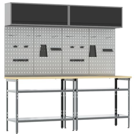 Set de banc de travail 8 pièces en acier gris vidaXL