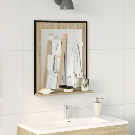 Vidaxl – Miroir de salle de bain rectangulaire noir 50 x 12 x 60 cm – Avec étagères intégrées – Surface en verre et cadre en bois d'ingénierie (1/5)