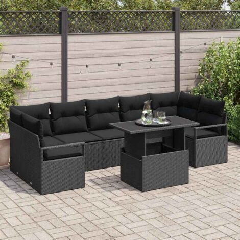 vidaXL Ensemble de canapé de jardin avec coussin 8 pcs Noir polyrotin (1/5)