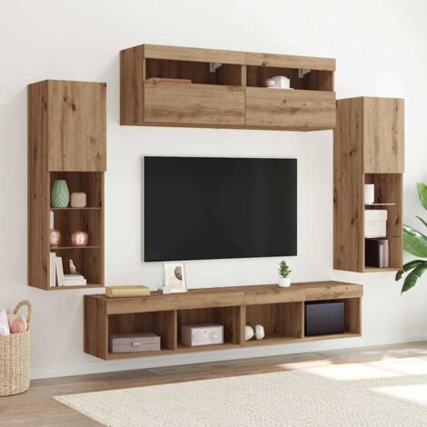 vidaXL Ensemble de meuble TV mural Montage mural 6 pcs chêne artisanal