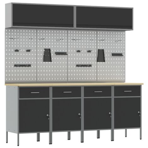 Ensemble de 10 pièces de cabinet de travail et panneau perforé Noir MDF et Métal vidaXL