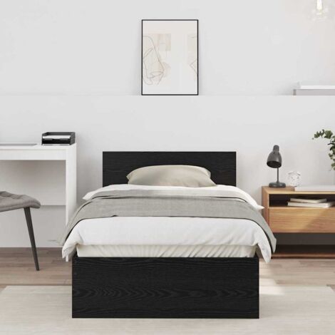 Vidaxl – Cadre de lit 90 x 190 cm en bois d'ingénierie – Chêne noir – Structure à lattes – Assemblage facile – Design contemporain - NOIR 90 X