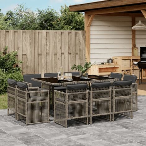 vidaXL Ensemble à manger de jardin 11pcs avec coussins gris poly rotin