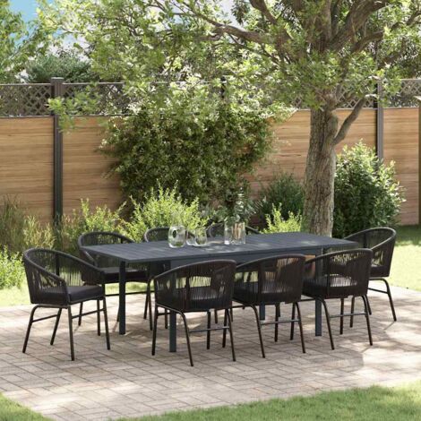 vidaXL Ensemble de salle à manger pour jardin 9 pcs Noir Poly rotin
