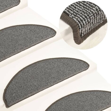 Tapis d'escalier 15 pièces 65 x 21 x 4 cm Gris Demi-rond Grand vidaXL