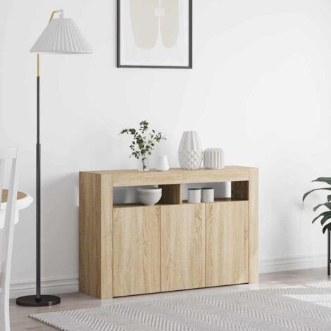 Vidaxl – Buffet chêne sonoma 116 x 30 x 75 cm – Bois d'ingénierie durable – 3 portes à charnières – Éclairage LED RGB intégré