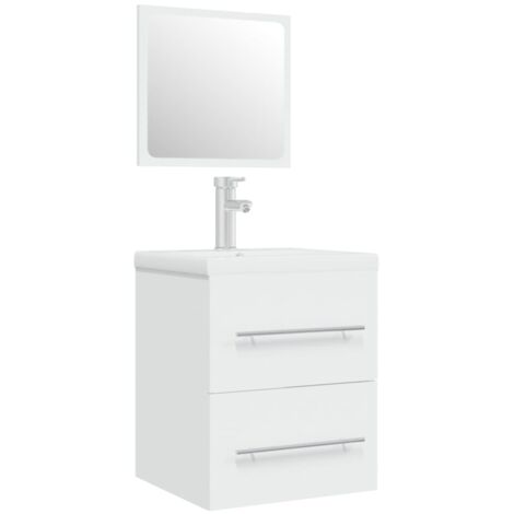 Vidaxl – Meuble sous évier avec vasque intégrée – Bois d'ingénierie blanc – Grand espace de rangement – Fixation murale – Design moderne (1/5)