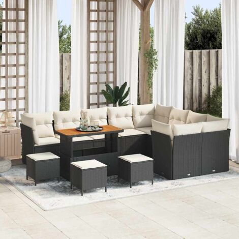 vidaXL Ensemble de canapé de jardin avec coussin 13 pcs Noir et crème (1/5)
