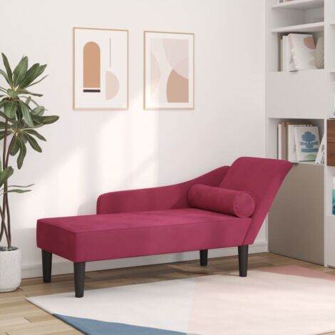 Vidaxl – Chaise longue velours rouge bordeaux avec coussins – Dimensions 141x55,5x66,5 cm – Assise en mousse haute résilience – Confort optimal