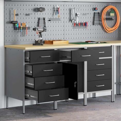 Placard de travail 3 pcs Noir et gris 150 x 55 x 85 cm vidaXL
