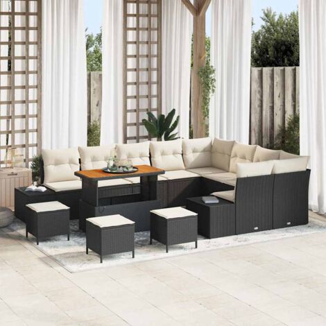 Ensemble de canapé de jardin avec coussin 13 pcs Noir et Crème vidaXL (1/5)