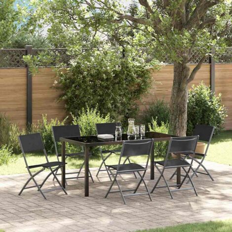 vidaXL  Garden Dining Set  Folding 7 pcs Black Powder-Coated Steel (1/5)